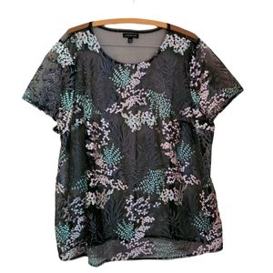 Lane Bryant embroidered sheer black metallic top size 22/24